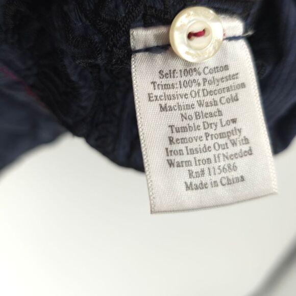 Johnny Was 3J Workshop Babydoll Button Up Top Embroidered Striped Y2k Blue - Picture 12 of 15